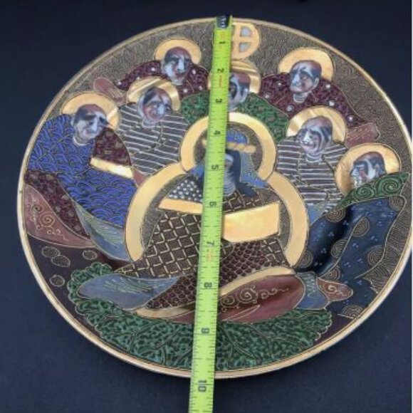 Antique Satsuma Japanese Moriage Raised Gold, Goddess Kanna & 7 Immortals Plate - Picture 3 of 7